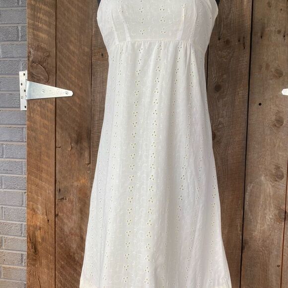 Handmade Yellow and White Sleeveless Dress - White Eyelet Overlay - Picture 2 of 8